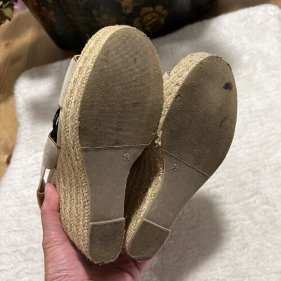 CANDIES Open Toe Beige Espadrille Wedge Platform Heels Elastic Straps Size 7.5M - Picture 7 of 12